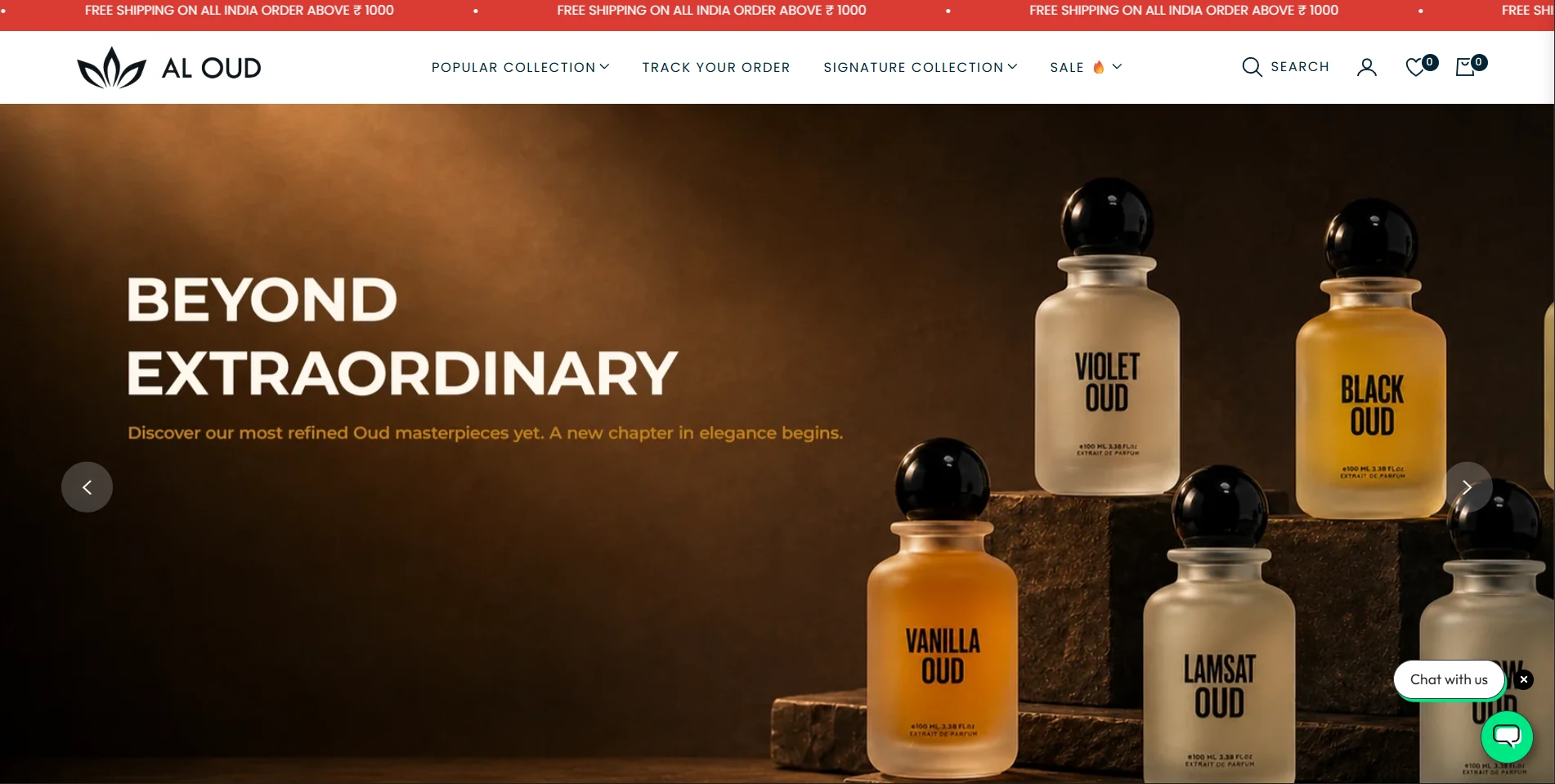 Aloud perfume website with a Beyond Extraordinary fragrance banner