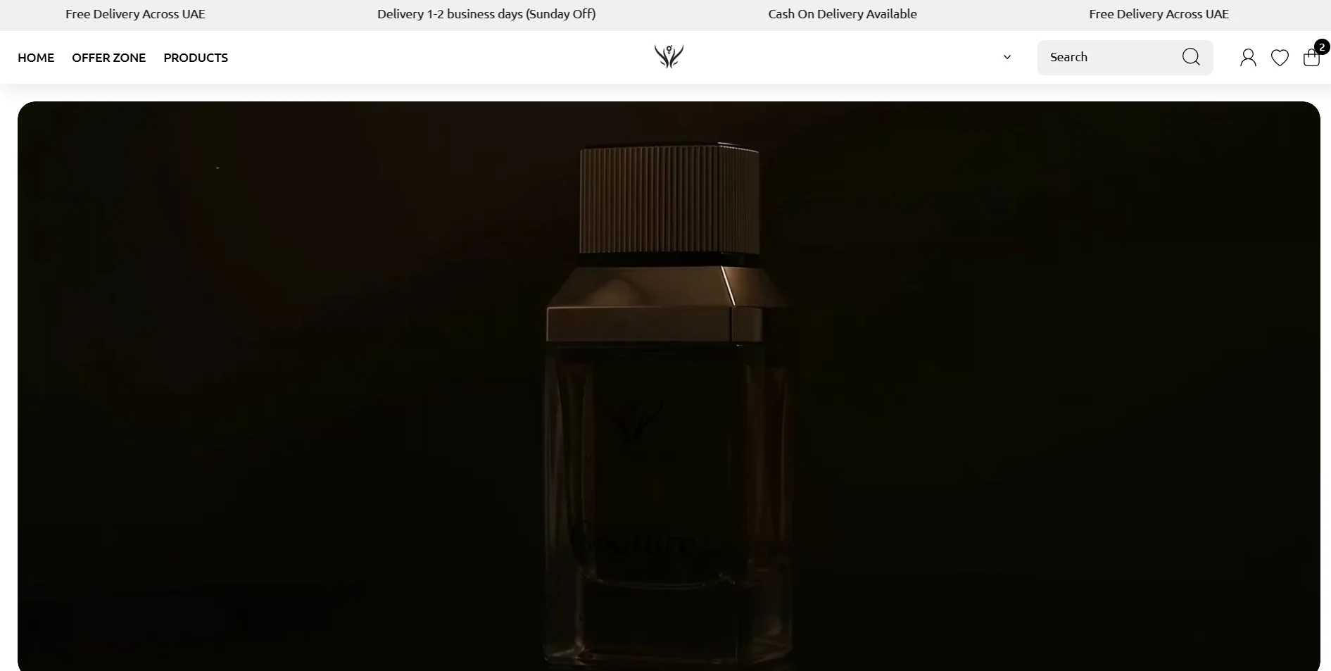Glandlures storefront with UAE delivery information and a dark fragrance hero