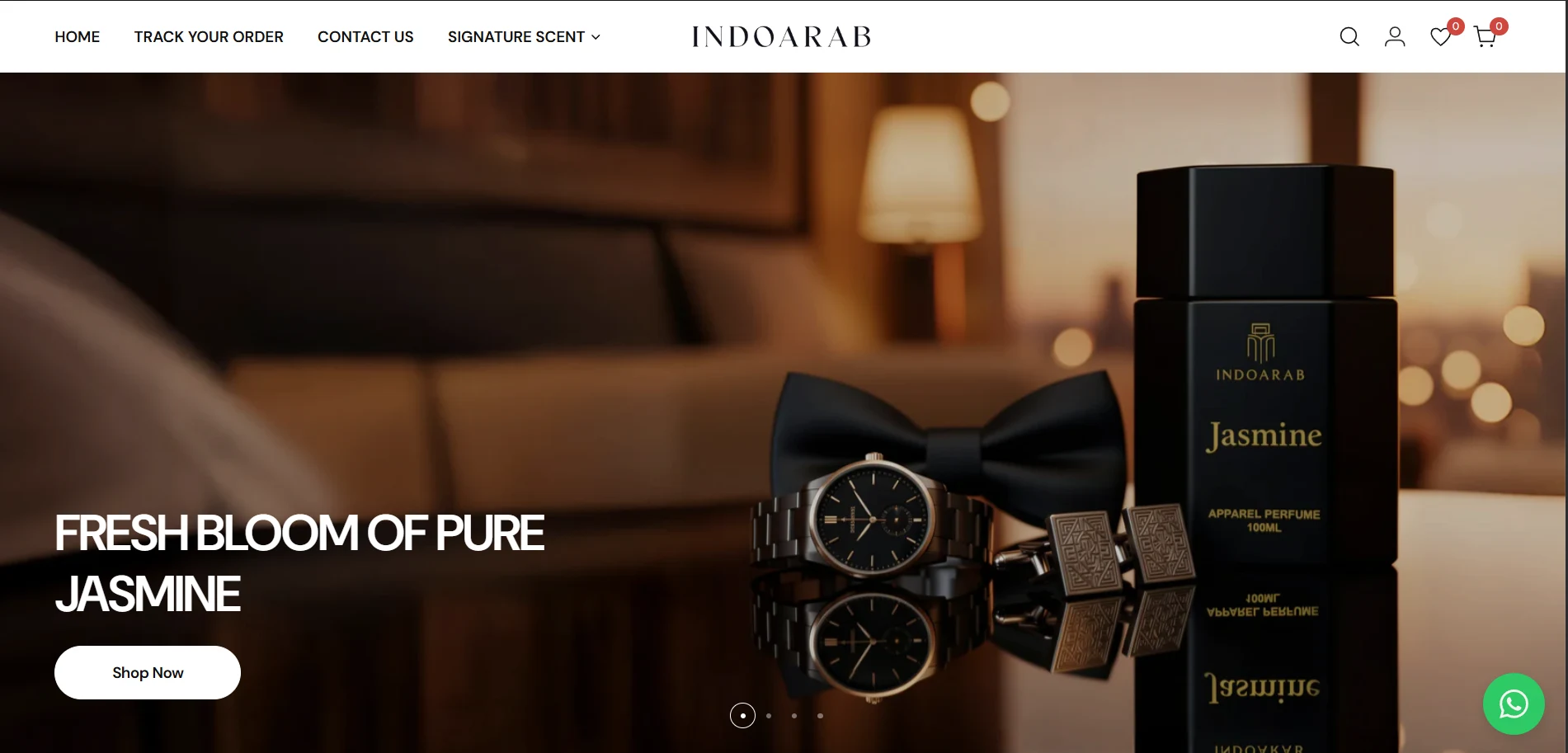 IndoArab website featuring its Jasmine apparel perfume